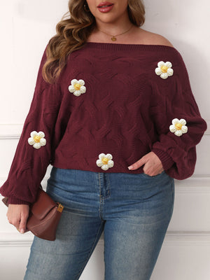 pullover sweater in Wine Red with geometric and applique
