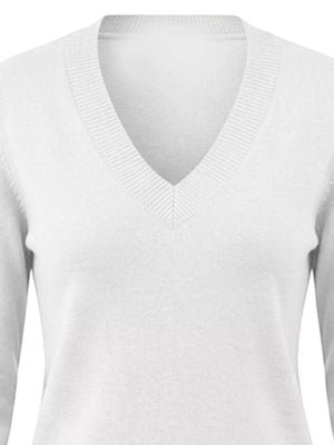 Beige regular v-neck sweater with v-neck