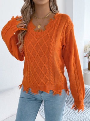 grunge v-neck sweater in Orange with v-neck
