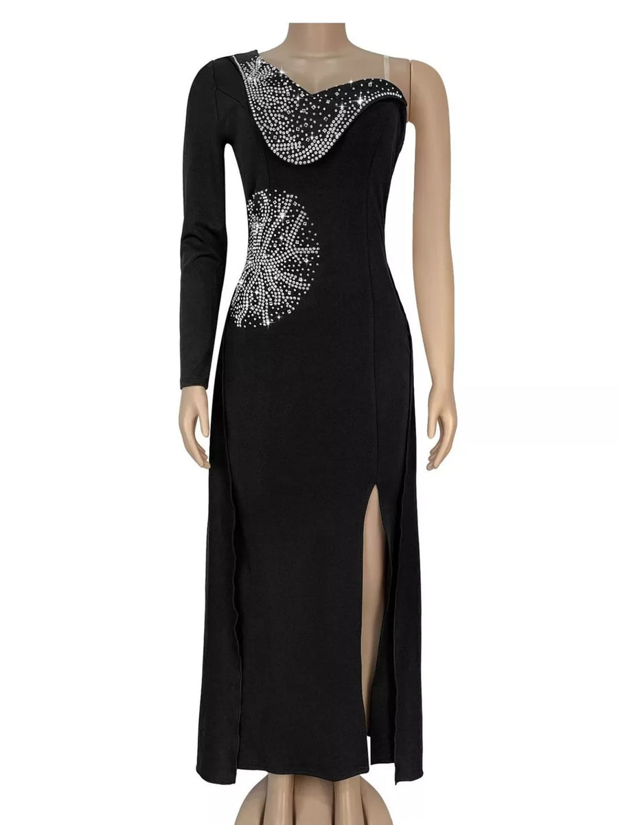Black maxi dress with slit and long sleeve