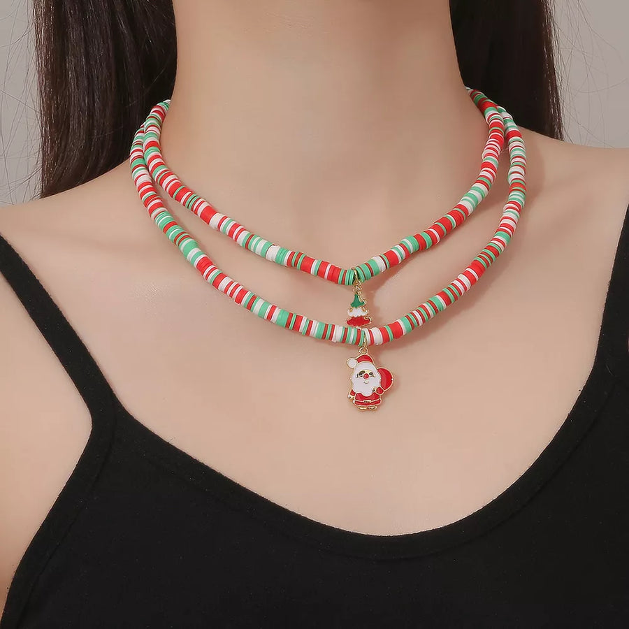 green necklace featuring two-layer and striped