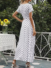 wrap dress in Red with polka dot and belted