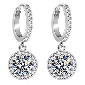 925 sterling silver,Moissanite Carat weight: 1ct Care instructions: Avoid wearin earrings in Silver with hoop drop silhouette