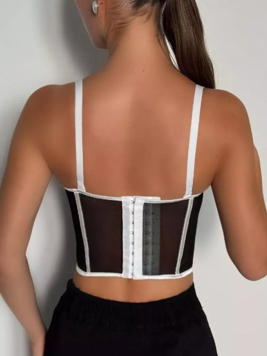 Apricot Black Strips, Corset Cami With Contrasting Trim in Apricot Black Strips