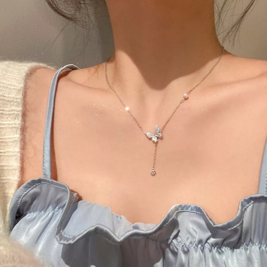 necklace in Silver with butterfly pendant and princess