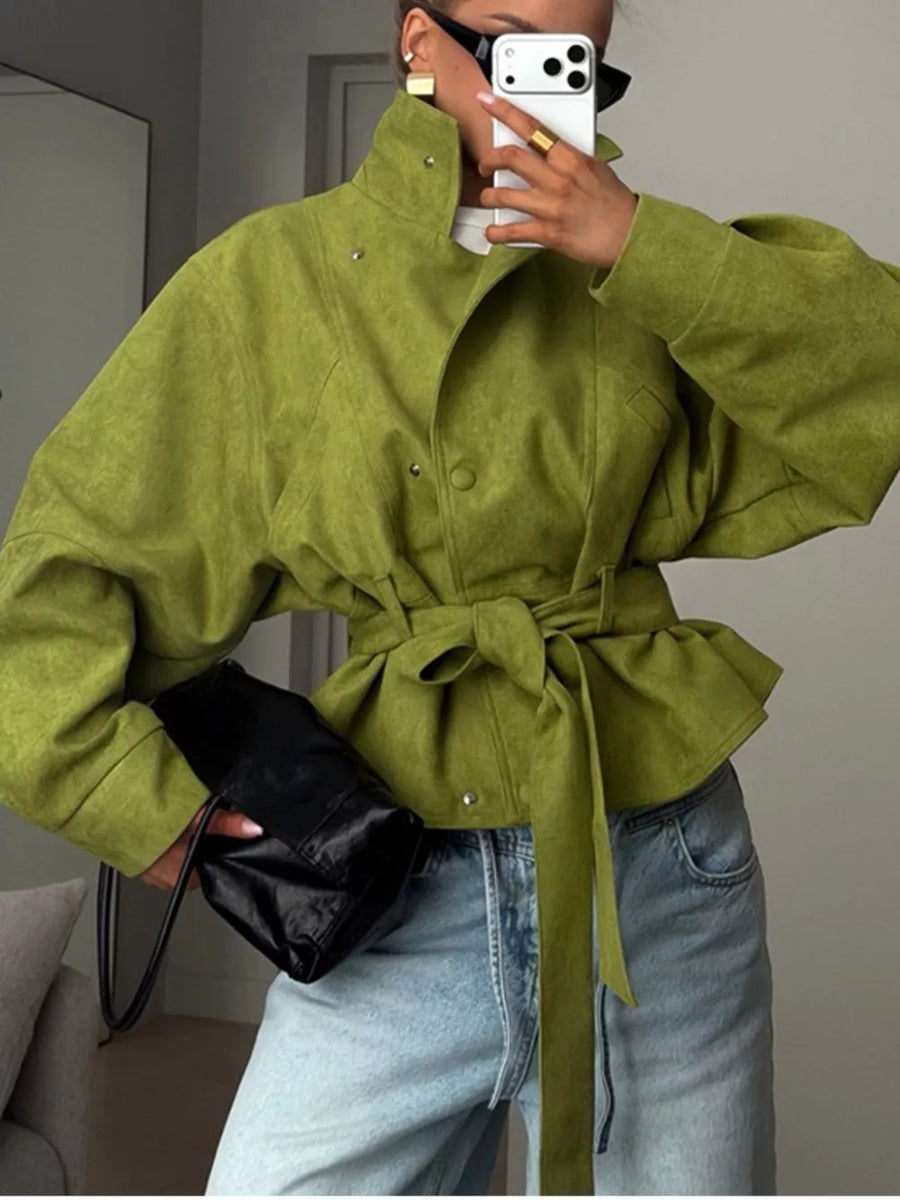 jacket in lime green featuring belted and boxy fit