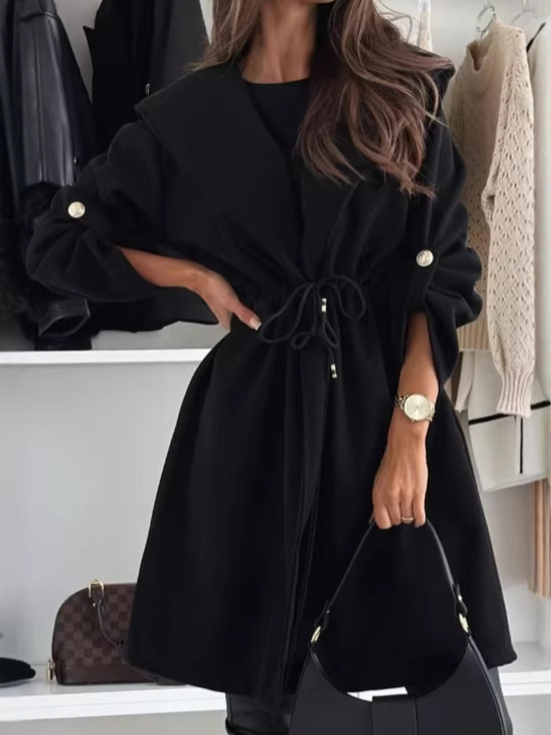 modern coat in camel with hooded