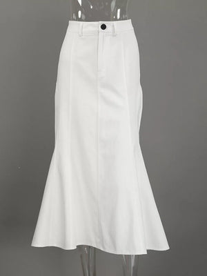 white with midi skirt with high-waisted