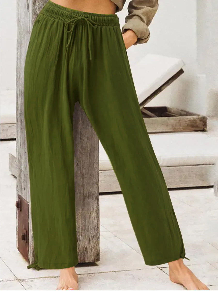 Peach Full Size Casual Drawstring Wide-leg Pants