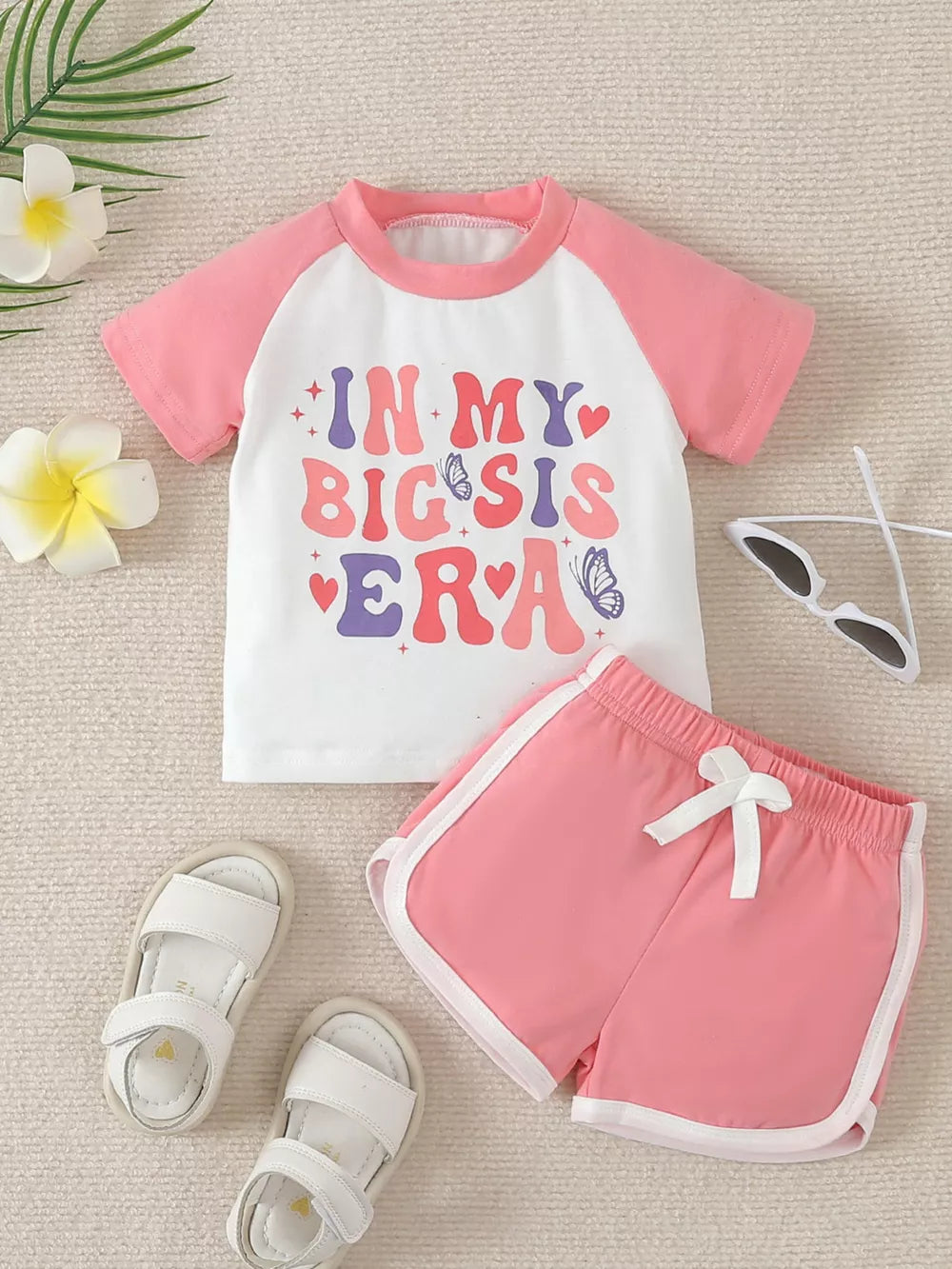 Children's Letter Graphic Tee And Shorts Set