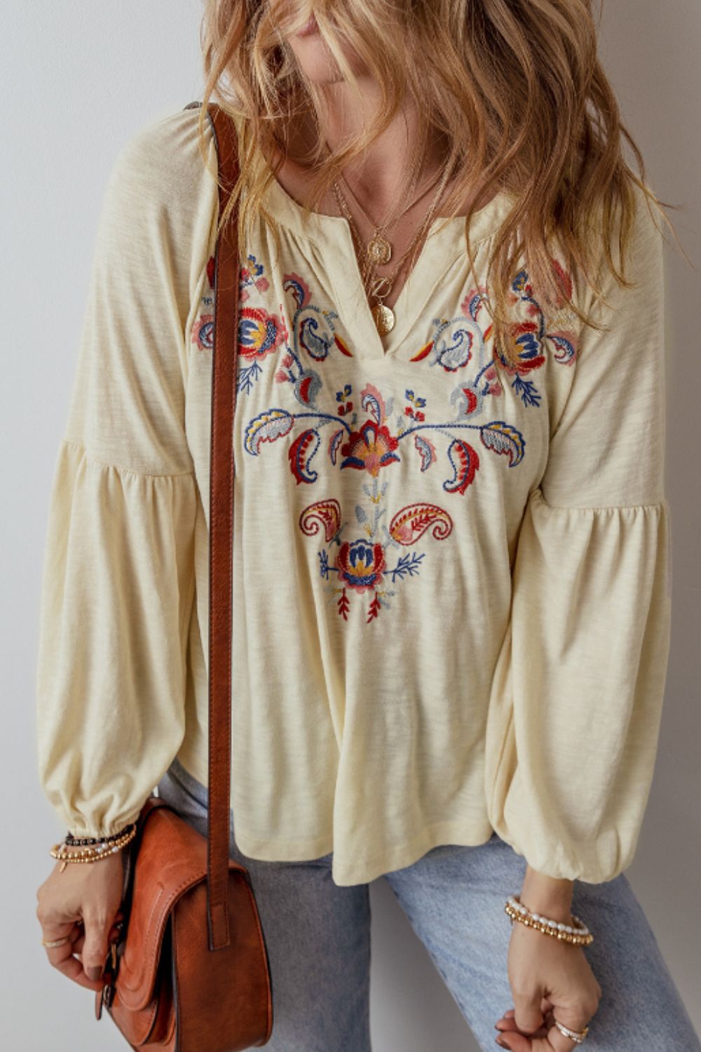 Embroidered Poet Sleeve Blouse