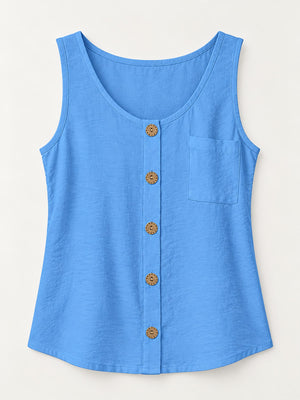 At least 95% polyester, with cupro tank top in sky blue with relaxed silhouette