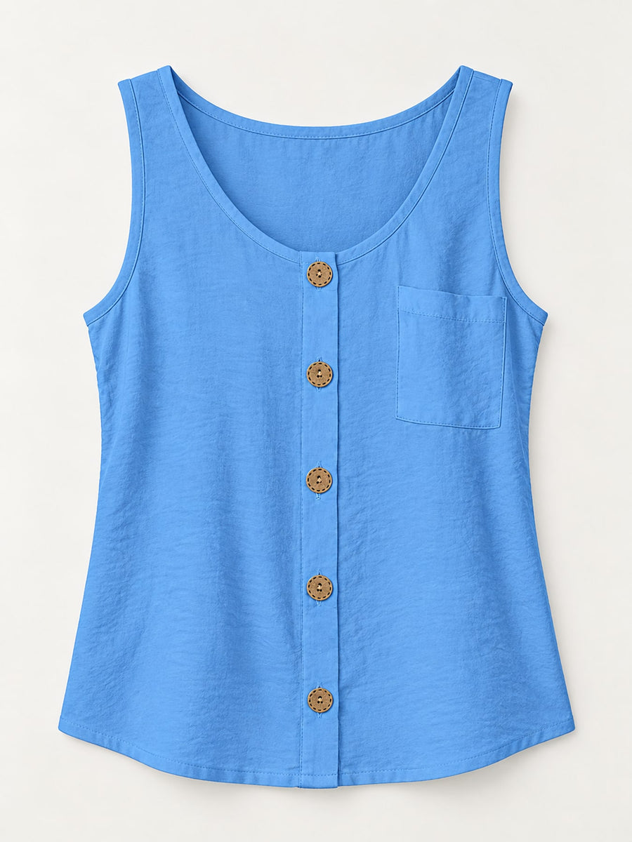 At least 95% polyester, with cupro tank top in sky blue with relaxed silhouette