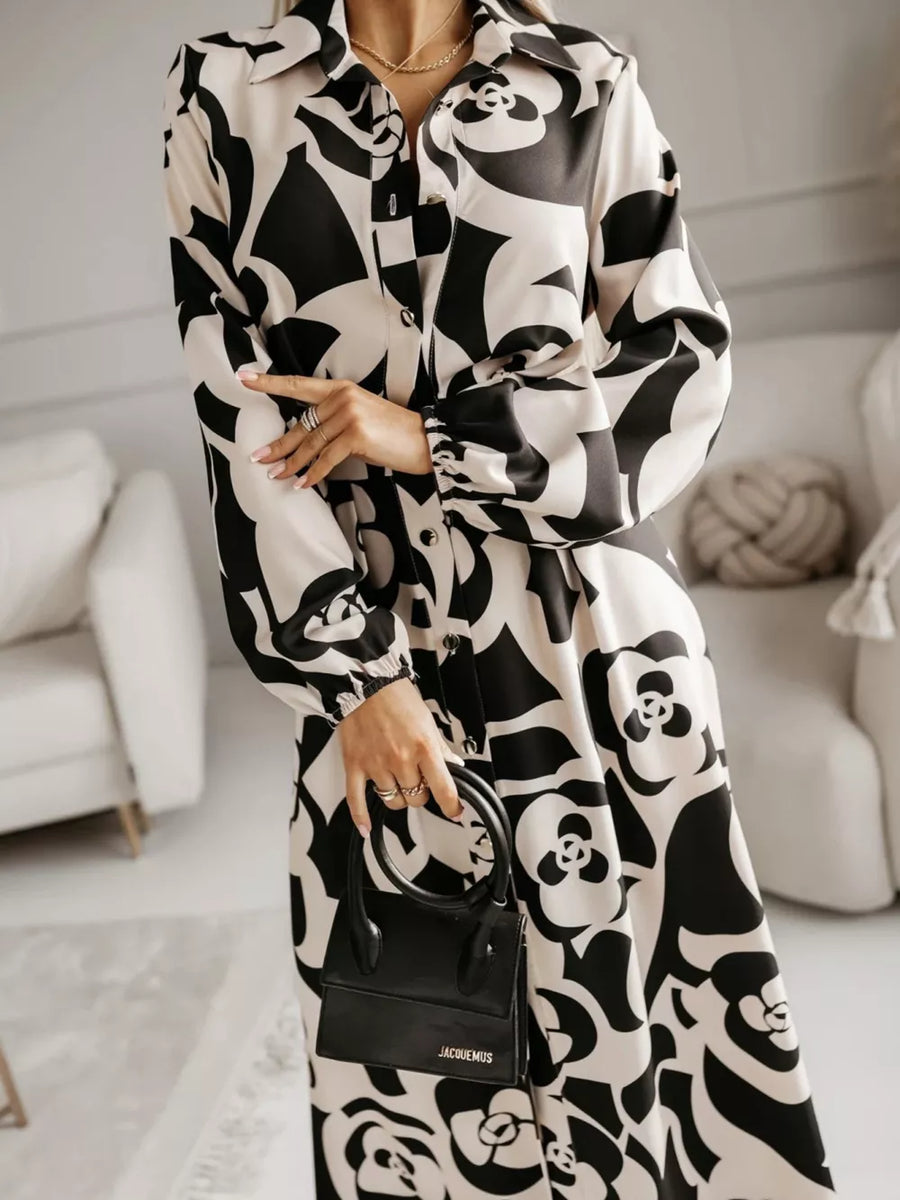 Long Sleeve Maxi Shirt Dress in Black
