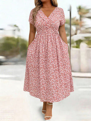 Silver Gray midi dress featuring twisted and polka dot