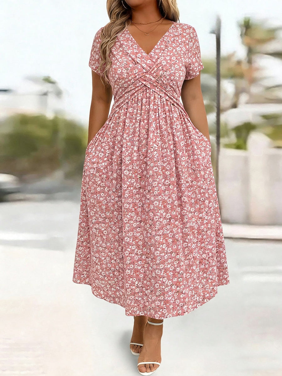 Silver Gray midi dress featuring twisted and polka dot