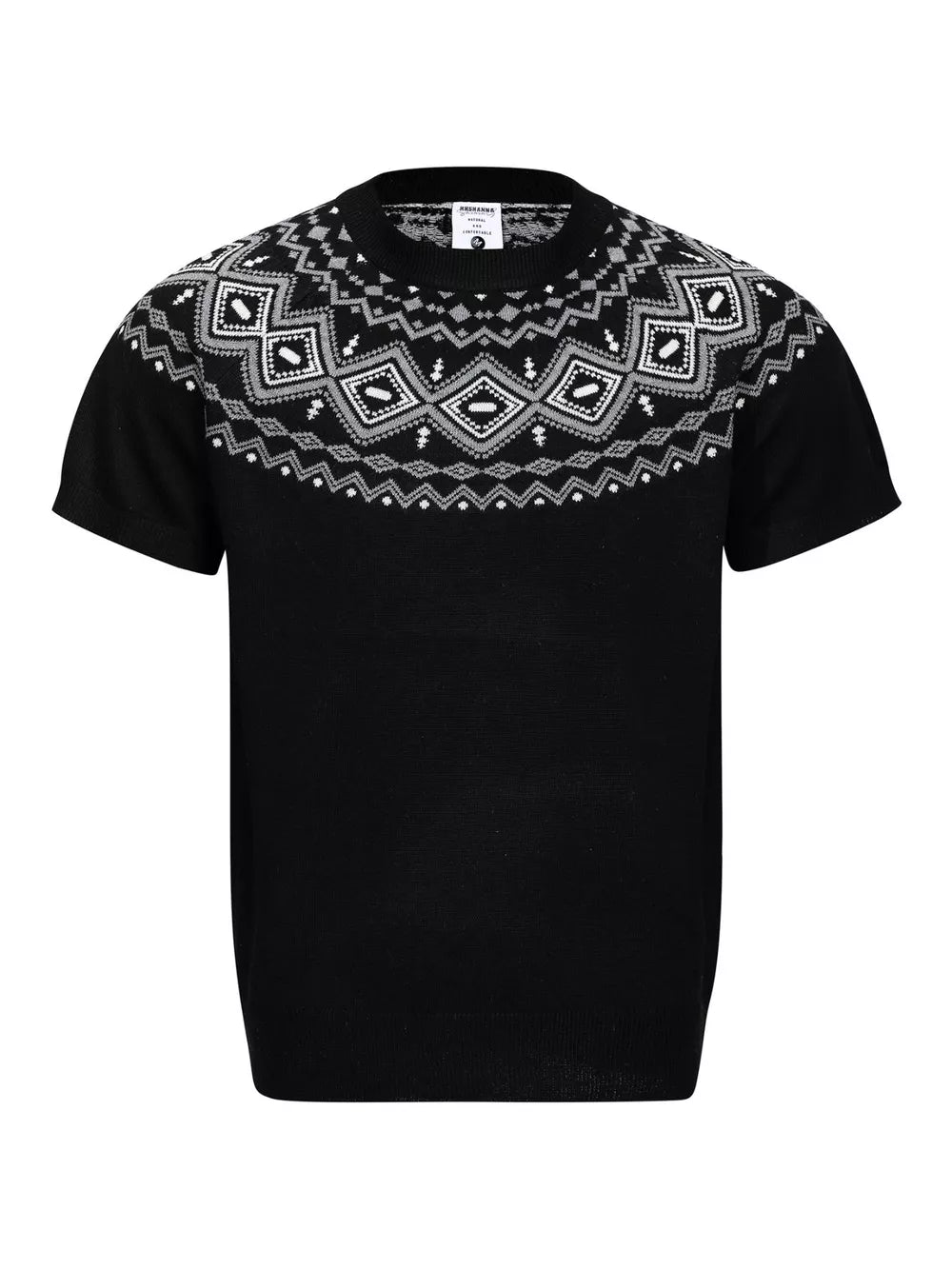black crewneck sweater with Fair Isle and crew neck