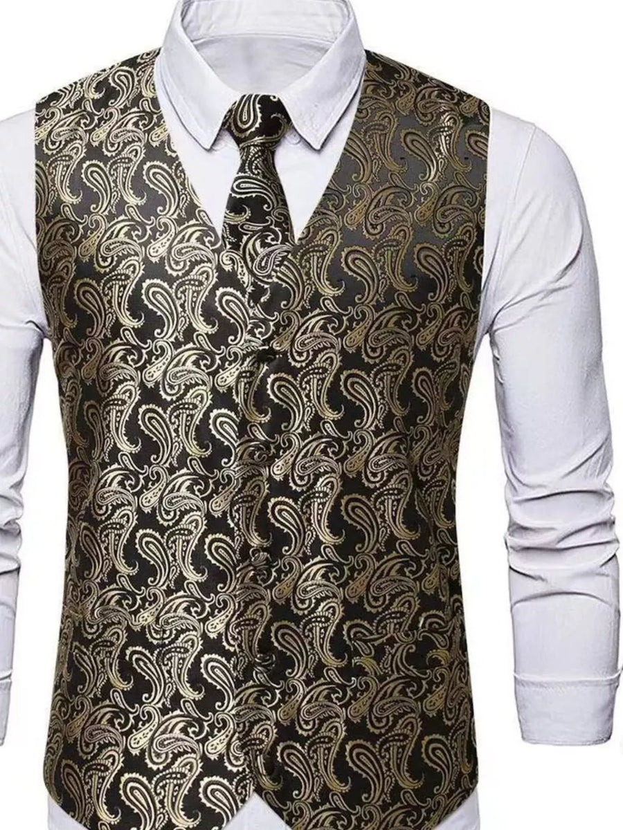 Dusty Pink Men's Full Size Paisley Print Button Up Vest