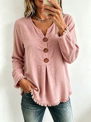 blouse in dusty pink featuring buttoned and relaxed fit