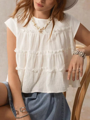 Relaxed tiered ruffle blouse in Green
