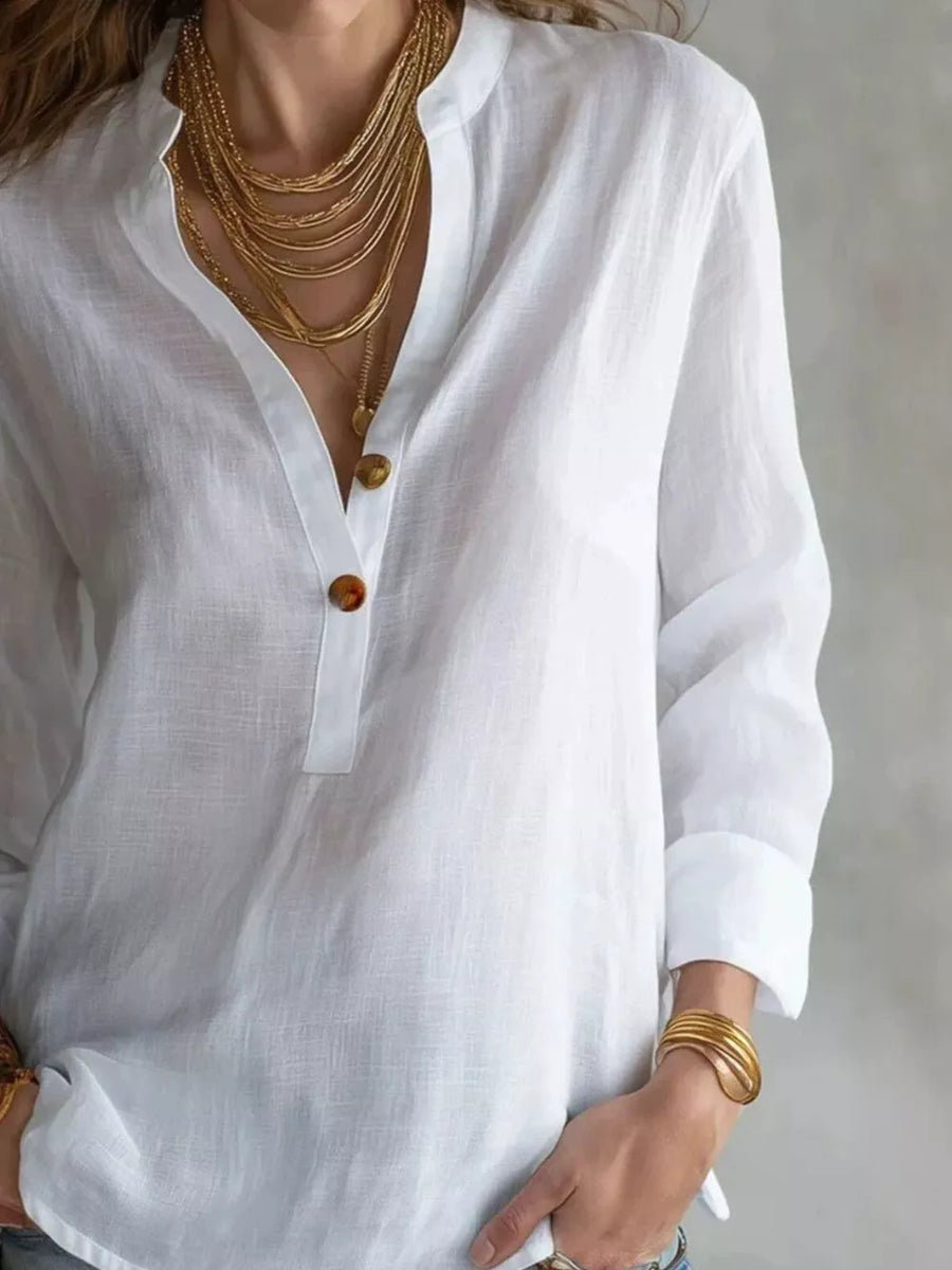bohemian blouse in White with mandarin collar