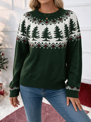 Dark Green pullover sweater with hip-length and pullover