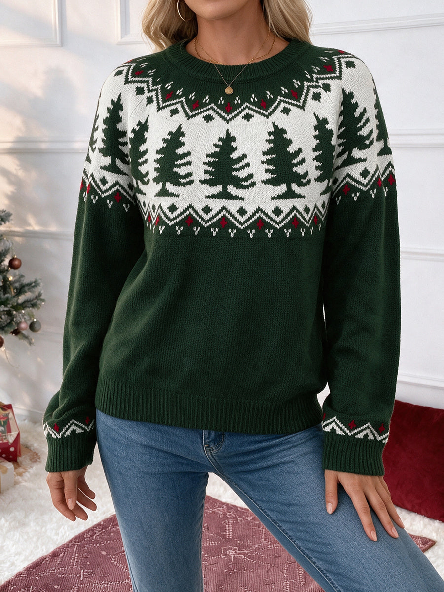 Dark Green pullover sweater with hip-length and pullover