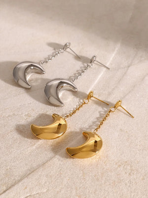 Gold and silver celestial crescent drop earrings with chain detail
