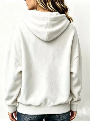 Navy pullover hoodie with hip-length and pullover
