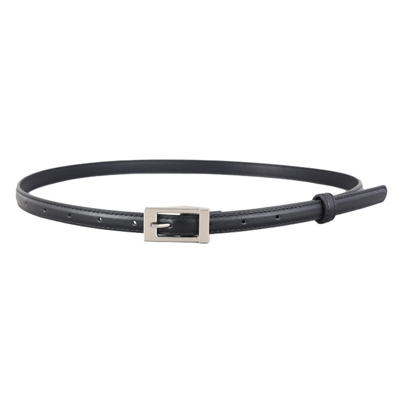 Black premium cowhide leather belt with a silver metal buckle