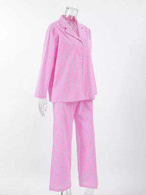 pajama set featuring gingham in white with 70% cotton, 30% polyester Care instructions: Machine wash cold texture