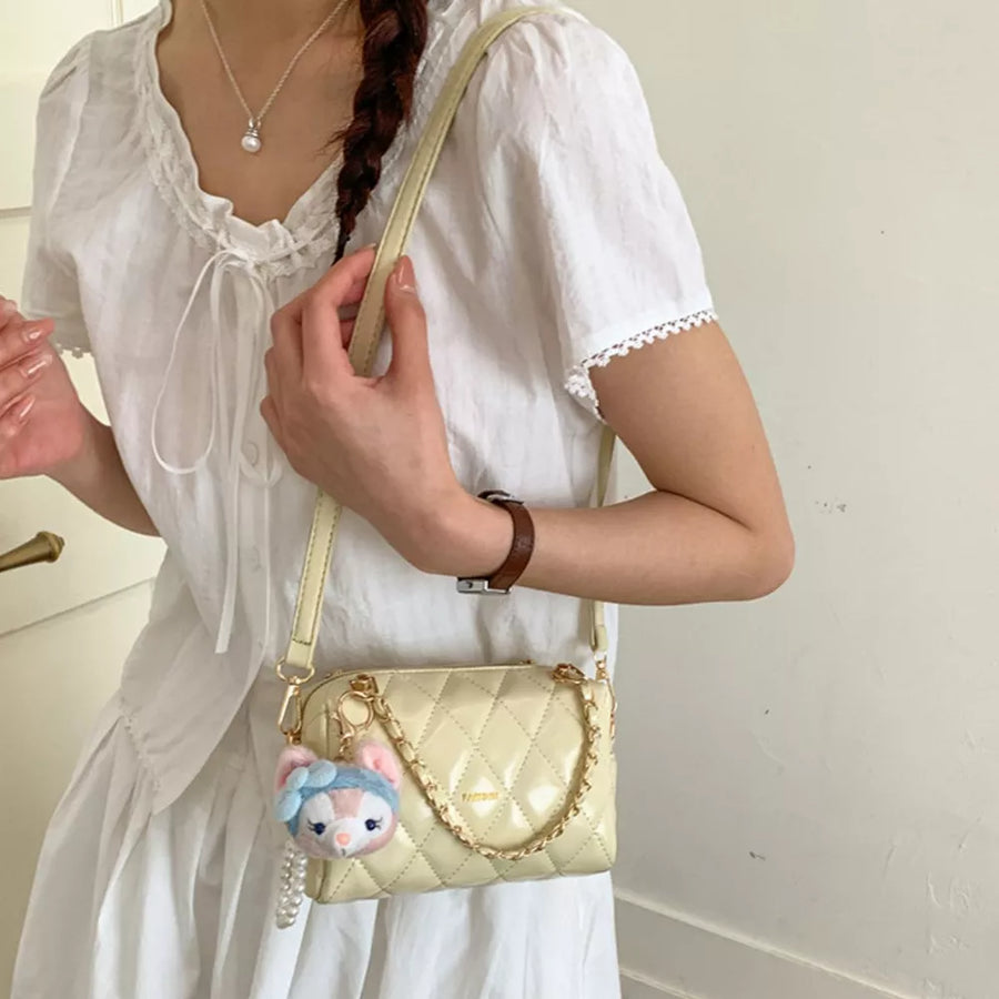 Yellow with Quilted Chain Strap Crossbody Bag in Yellow