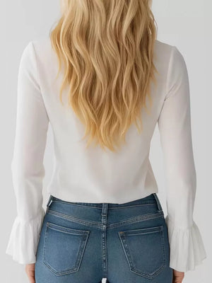 100% polyester Care instructions: Machine wash cold blouse in ivory with regular silhouette