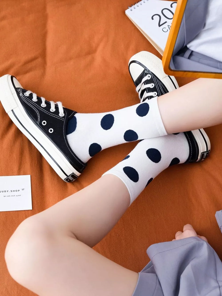 socks featuring polka dot in Rose Red with cotton Imported Size &amp texture