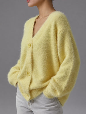 cardigan in Gray with buttoned and hip-length