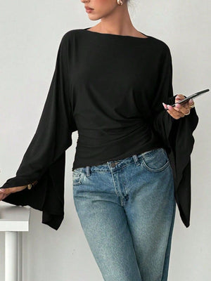 Brown relaxed top with boat neck