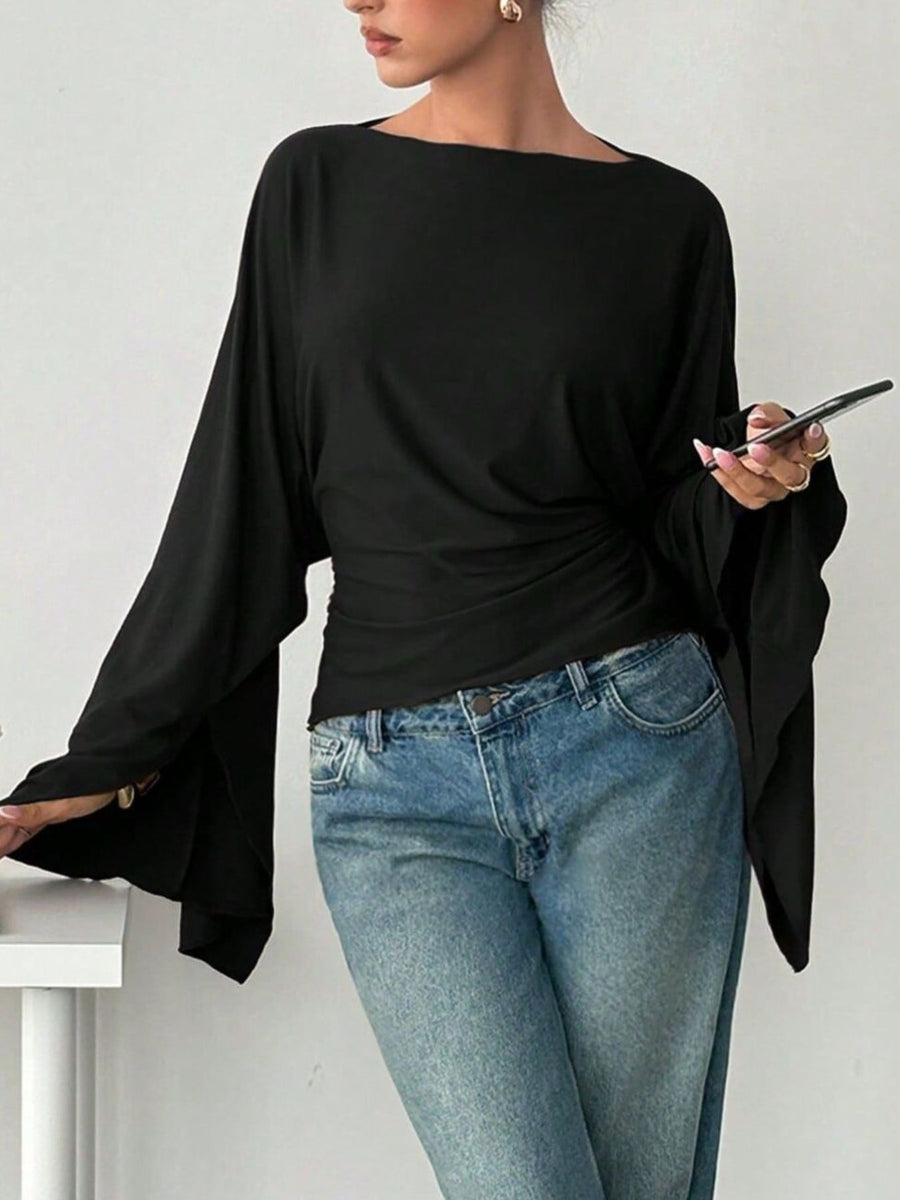 Brown relaxed top with boat neck