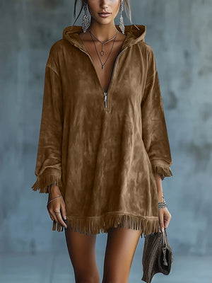 Gray mini dress with mini and half-zip