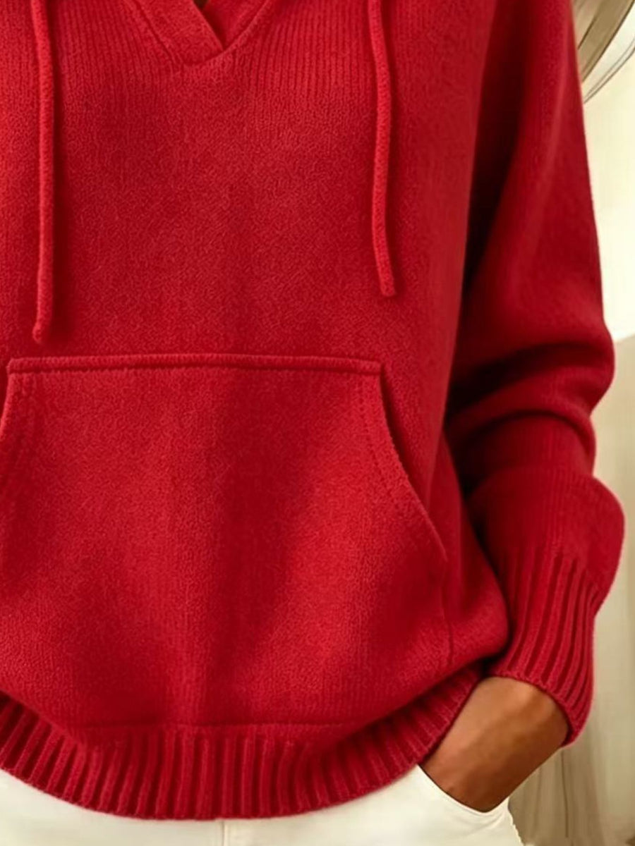 Drawstring Kangaroo Pocket Hooded Sweater in Black