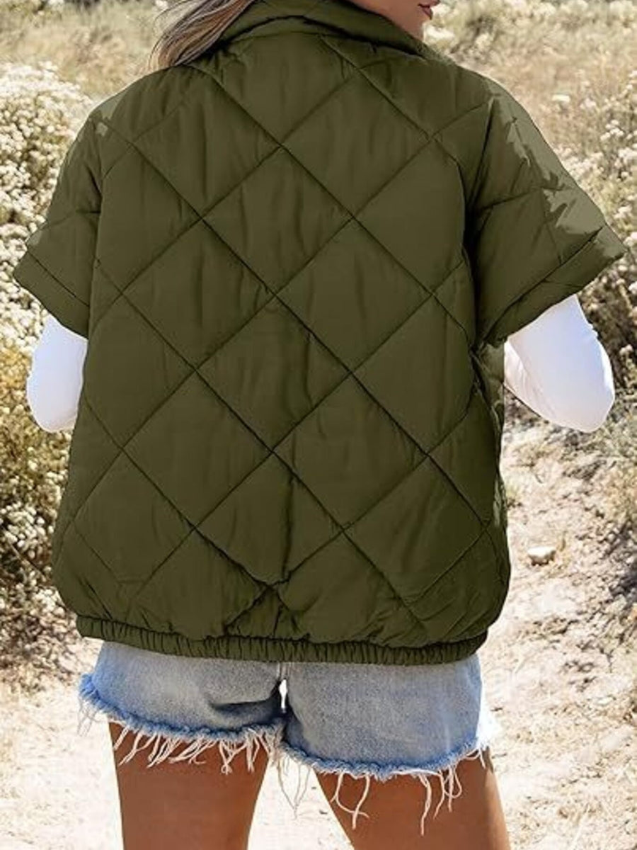 Grey quilted jacket with quilted and short sleeve