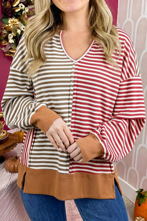 Colorblock Striped V-neck Top in Multicolor