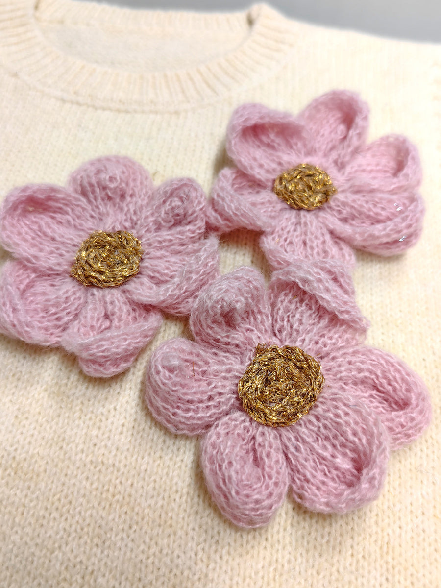 Side Button Sweater Vest With Floral Appliques in Apricot with buttoned