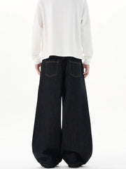 Plus size black wide-leg jeans with a scarf detail, made of cotton.