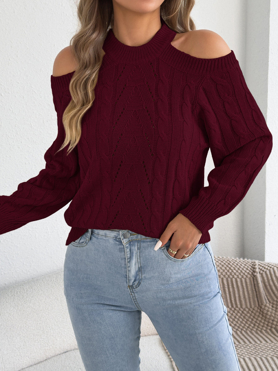 pullover sweater in orange with cable knit and cable-knit