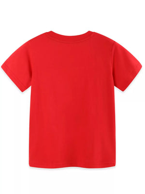 Red cotton toddler t-shirt with short sleeves and crew neck.