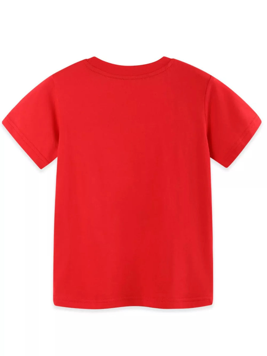 Red cotton toddler t-shirt with short sleeves and crew neck.