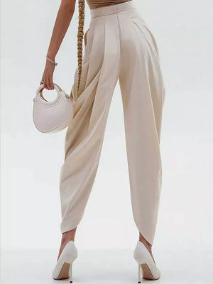 Yellow Green High-waisted Pleated Drape Pants
