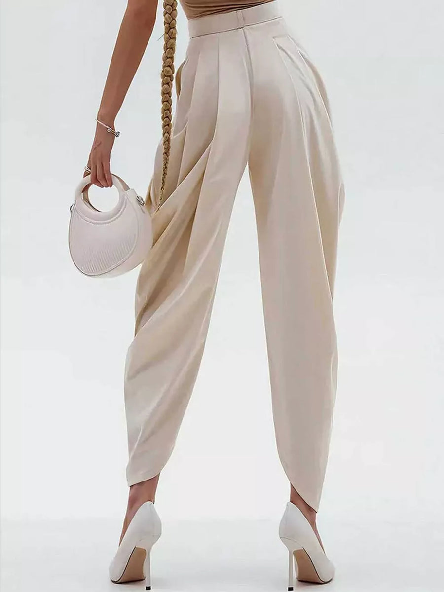 Yellow Green High-waisted Pleated Drape Pants