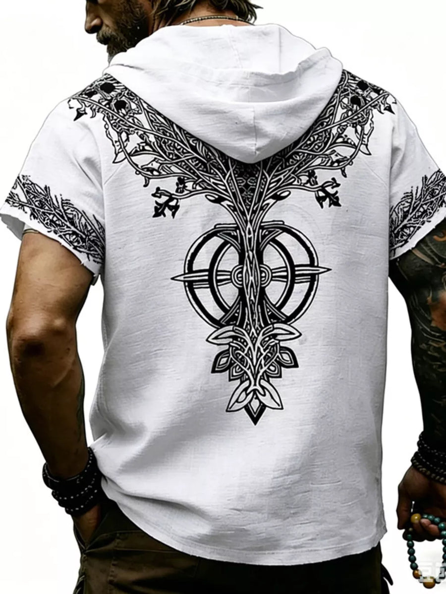 Men's Full Size Printed Hooded Short Sleeve Top in White, view 20