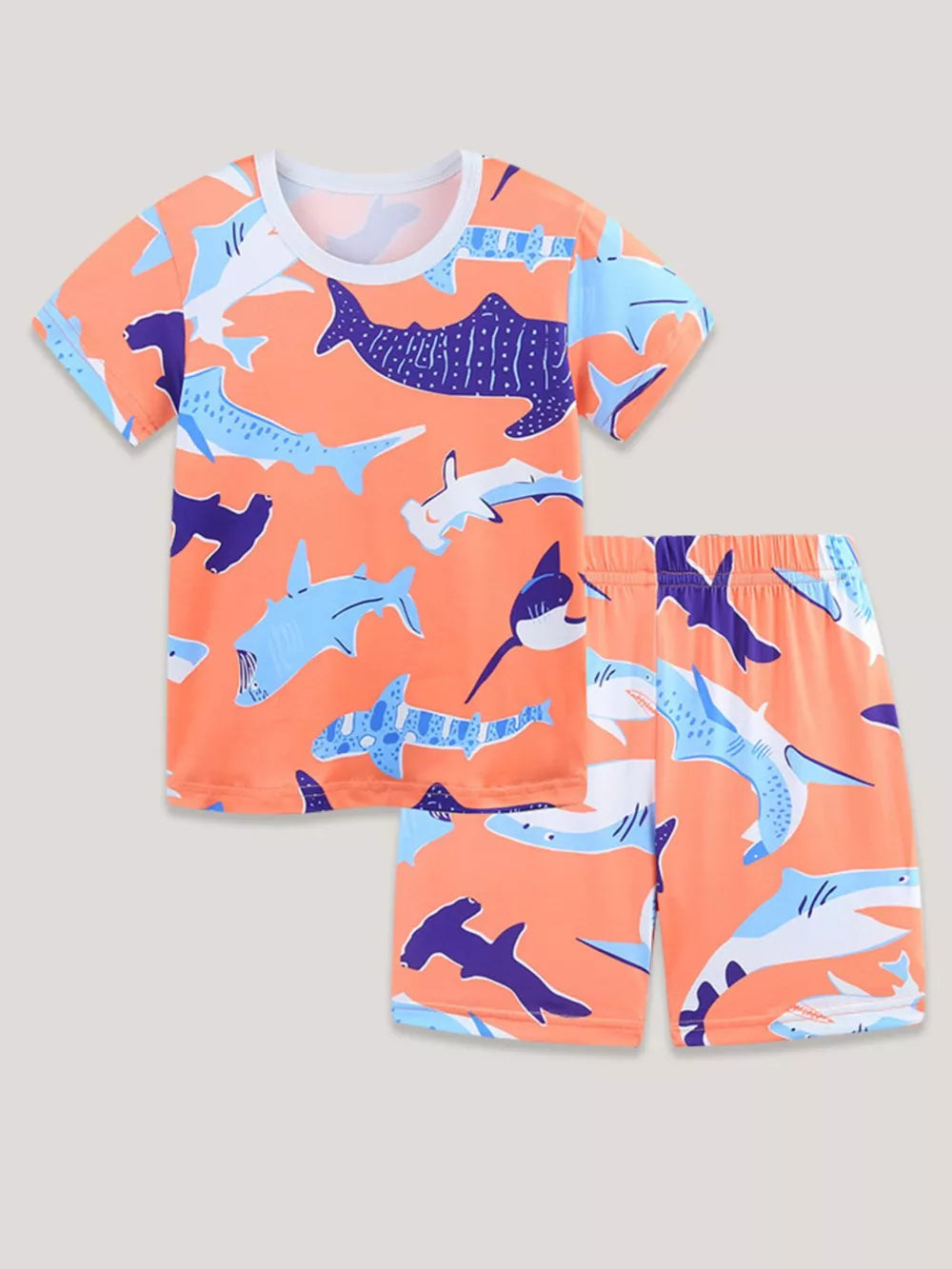 Boys' orange shark print t-shirt and shorts set